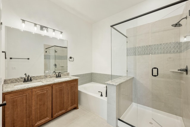 1024 Emerald Trace Dr, Justin, TX 76247 - full bath with a bath, a shower stall, double vanity, and tile patterned floors