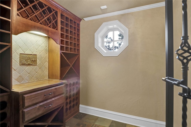 6805 Castle Pines Ct, Tyler, TX 75703 - wine room with baseboards and ornamental molding