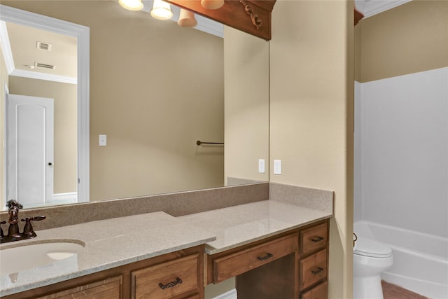 6805 Castle Pines Ct, Tyler, TX 75703 - bathroom featuring crown molding, toilet, and vanity