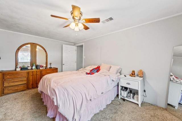 685 S First Ave, Stephenville, TX 76401 - bedroom featuring carpet flooring, crown molding, and ceiling fan