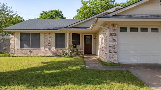 1204 Oak Park Dr, Dallas, TX 75232 - single story home featuring brick siding, a shingled roof, a front yard, and an attached garage