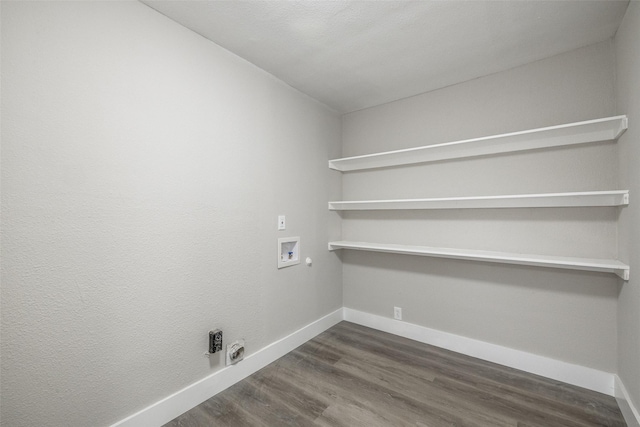 324 Deer Creek Rd, Everman, TX 76140 - washroom featuring hookup for a washing machine, dark wood-style floors, baseboards, and electric dryer hookup