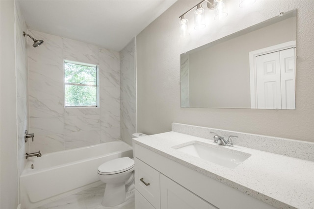324 Deer Creek Rd, Everman, TX 76140 - full bath featuring toilet, vanity, washtub / shower combination, and marble finish flooring