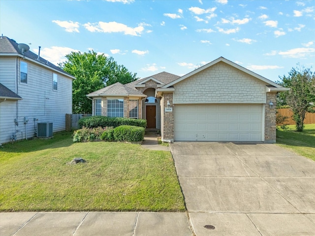 7404 Sunray Dr, Fort Worth, TX 76120 - single story home with central air condition unit, a garage, driveway, and brick siding