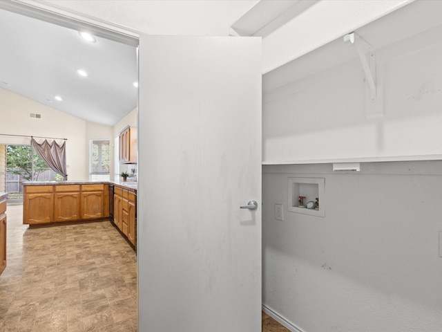 7404 Sunray Dr, Fort Worth, TX 76120 - washroom featuring hookup for a washing machine and recessed lighting