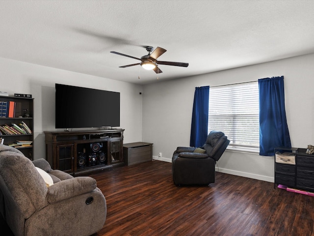1429 Trading Post Dr, Fort Worth, TX 76131 - living area with wood finished floors, a ceiling fan, baseboards, and a textured ceiling