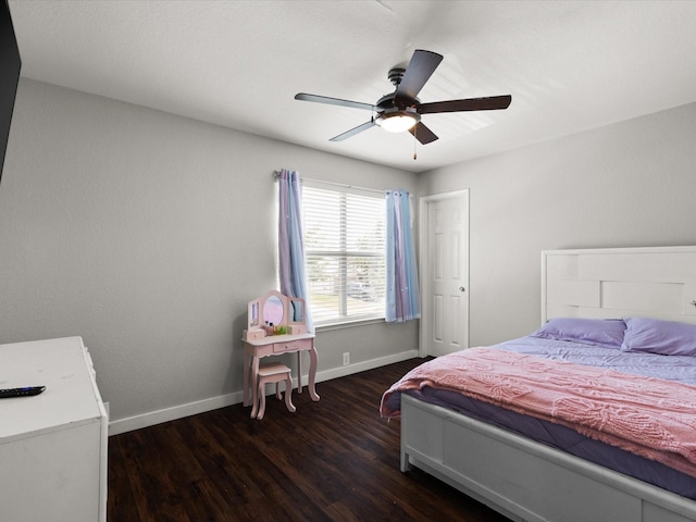 1429 Trading Post Dr, Fort Worth, TX 76131 - bedroom with dark wood finished floors, baseboards, and a ceiling fan