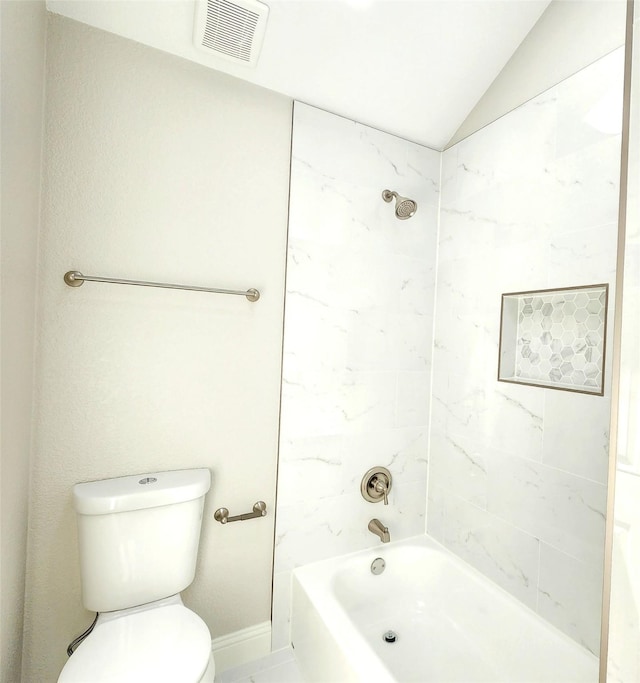 227 Rodeo Dr, Keller, TX 76248 - bathroom featuring toilet, lofted ceiling, and shower / washtub combination