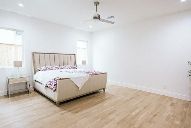 2935 Lovers Ln, University Park, TX 75225 - bedroom with light wood-style floors, baseboards, recessed lighting, and a ceiling fan