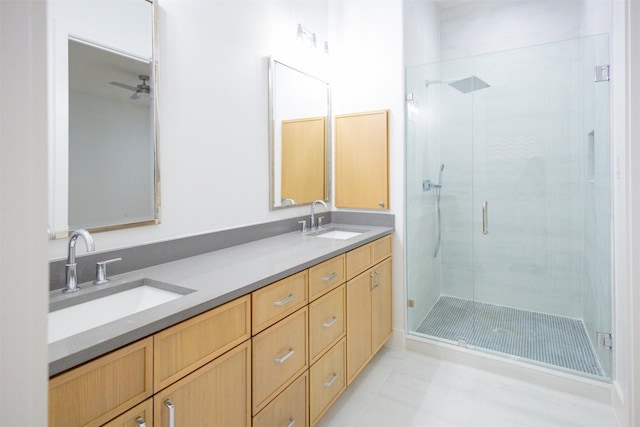 2935 Lovers Ln, University Park, TX 75225 - bathroom with a stall shower and double vanity
