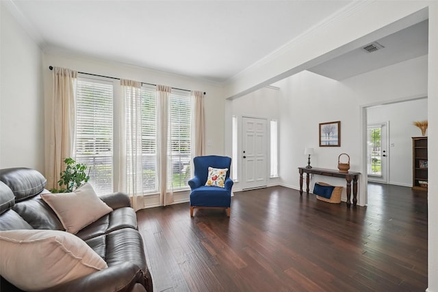 1500 Cool Springs Dr, Allen, TX 75013 - living room with dark wood finished floors and ornamental molding