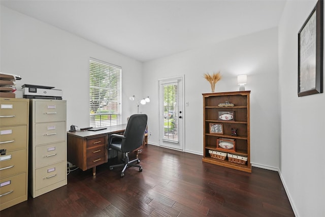 1500 Cool Springs Dr, Allen, TX 75013 - home office with dark wood finished floors and baseboards