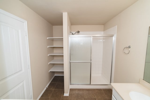 2105 Meadow View Dr, Princeton, TX 75407 - bathroom with a shower stall, tile patterned floors, and vanity