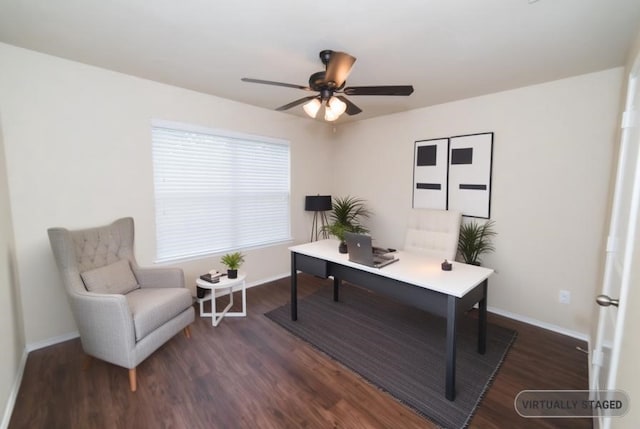 2105 Meadow View Dr, Princeton, TX 75407 - home office featuring wood finished floors, a ceiling fan, and baseboards