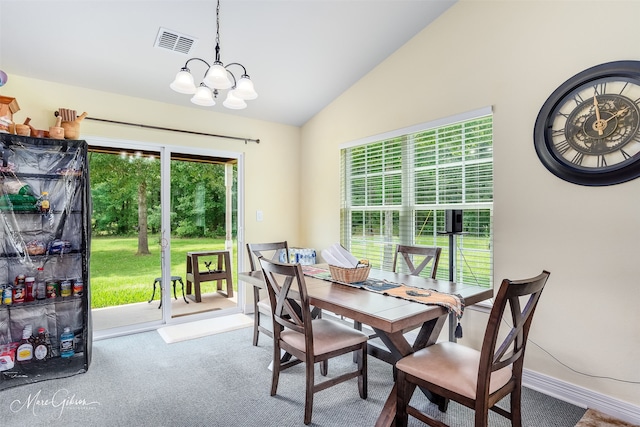 1170 163rd Hwy, Benton, LA 71006 - dining room featuring vaulted ceiling, carpet, and a chandelier
