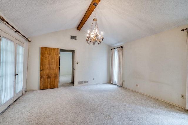 4312 High Spgs, Arlington, TX 76016 - spare room with carpet, a textured ceiling, and a chandelier