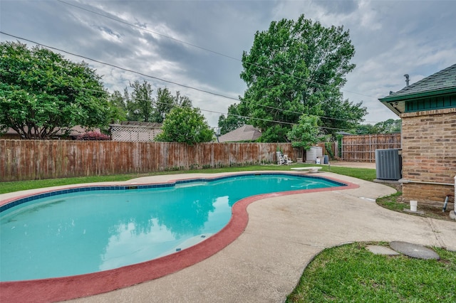 4312 High Spgs, Arlington, TX 76016 - view of pool with central AC, a fenced backyard, a patio area, and a diving board