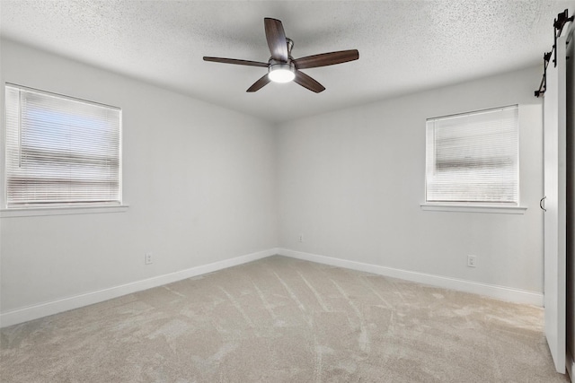 513 Edna Ct, Everman, TX 76140 - unfurnished room with a barn door, light carpet, a textured ceiling, healthy amount of natural light, and baseboards