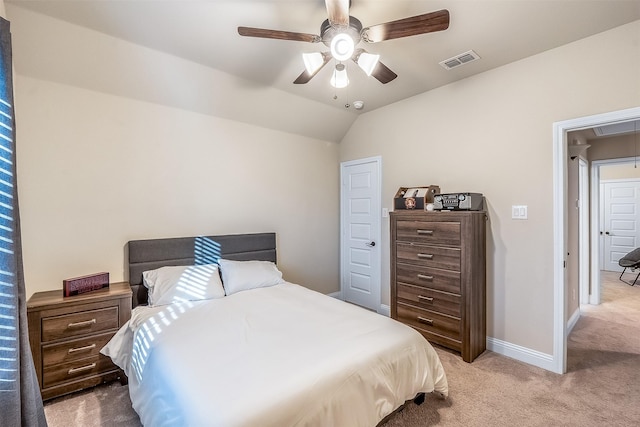 208 Johnson St, Granbury, TX 76048 - bedroom with light colored carpet, baseboards, lofted ceiling, and a ceiling fan