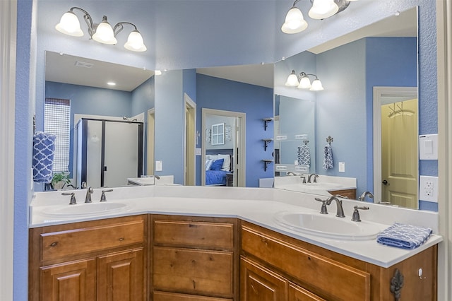 8306 Pecan Creek Dr, Arlington, TX 76001 - full bath with a shower stall, double vanity, ensuite bathroom, and a textured wall