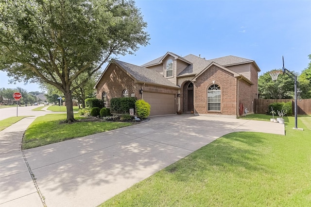 8306 Pecan Creek Dr, Arlington, TX 76001 - traditional-style home with brick siding, an attached garage, roof with shingles, and driveway