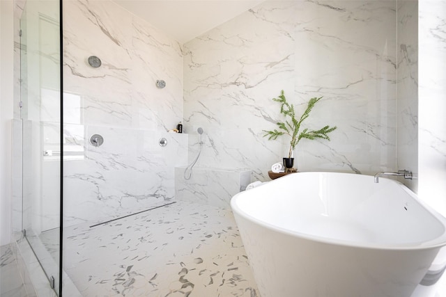610 N Oak Cliff Blvd Unit 301, Dallas, TX 75208 - full bath featuring a freestanding tub and a marble finish shower