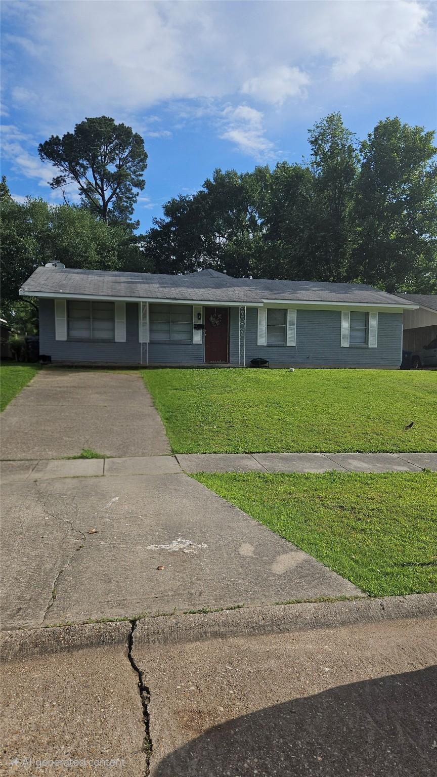 ranch-style house with driveway and a front lawn