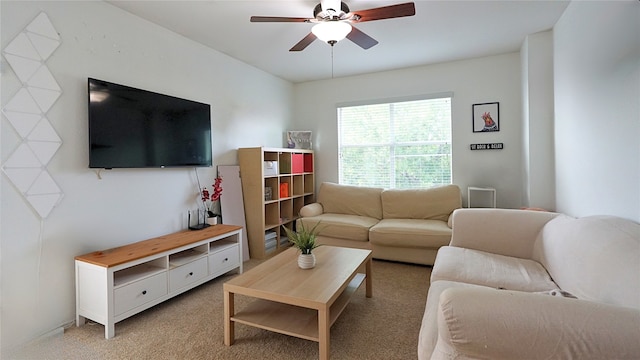 6920 Willow Crest Dr, Mckinney, TX 75070 - living area featuring a ceiling fan and light colored carpet