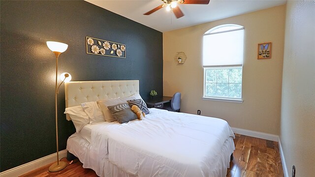 6920 Willow Crest Dr, Mckinney, TX 75070 - bedroom featuring wood finished floors, baseboards, and a ceiling fan