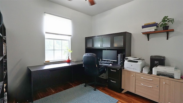 6920 Willow Crest Dr, Mckinney, TX 75070 - office featuring dark wood finished floors and a ceiling fan