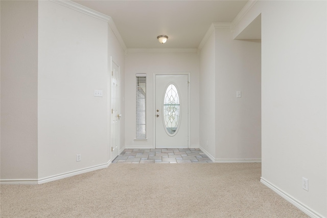 709 Billups Cir, Van Alstyne, TX 75495 - foyer featuring light colored carpet, crown molding, and baseboards