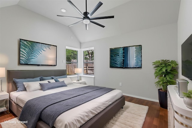 2109 Greta Ln, Fort Worth, TX 76120 - bedroom featuring lofted ceiling, wood finished floors, a ceiling fan, baseboards, and recessed lighting