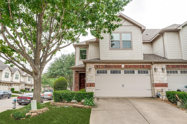 1615 Georgetown Dr, Allen, TX 75013 - multi unit property with concrete driveway, an attached garage, a shingled roof, and stone siding