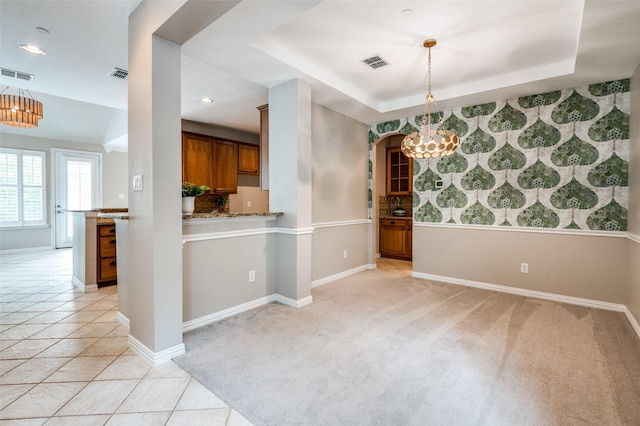 1615 Georgetown Dr, Allen, TX 75013 - unfurnished dining area featuring a chandelier, baseboards, recessed lighting, and light carpet