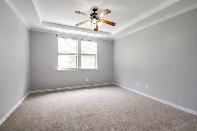 1615 Georgetown Dr, Allen, TX 75013 - carpeted spare room featuring a raised ceiling, ceiling fan, ornamental molding, and baseboards