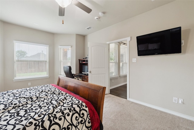 307 Acadia Ln, Forney, TX 75126 - carpeted bedroom featuring baseboards, an office area, and ceiling fan