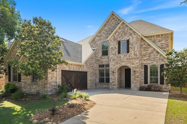 211 Crestbrook Dr, Rockwall, TX 75087 - french country inspired facade with driveway, brick siding, a shingled roof, and an attached garage
