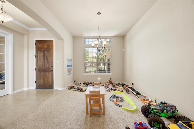 211 Crestbrook Dr, Rockwall, TX 75087 - playroom with a chandelier and baseboards