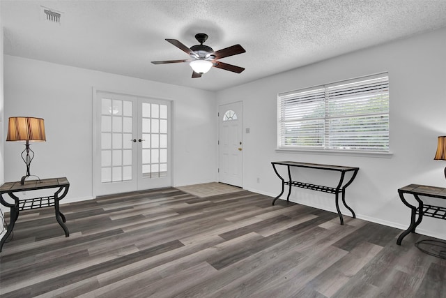 412 Lee Blvd, Pottsboro, TX 75076 - foyer with french doors, a ceiling fan, wood finished floors, a textured ceiling, and baseboards