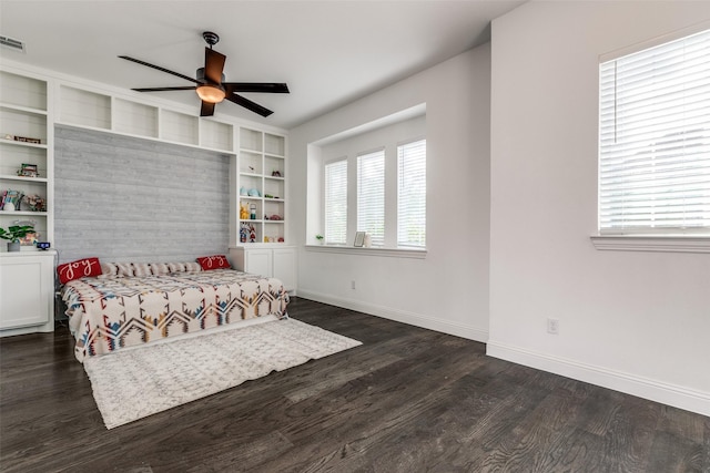 8416 Shoreacres Dr, Mckinney, TX 75070 - bedroom featuring baseboards, dark wood-style flooring, and a ceiling fan