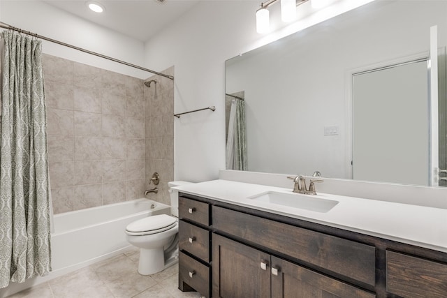 8416 Shoreacres Dr, Mckinney, TX 75070 - bathroom with shower / tub combo, toilet, tile patterned floors, and vanity