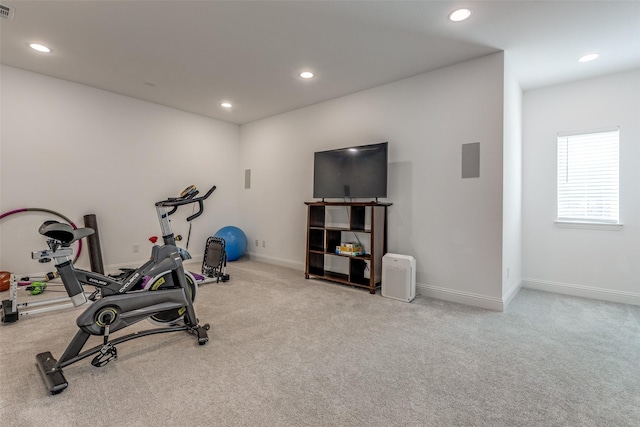 8416 Shoreacres Dr, Mckinney, TX 75070 - workout room featuring carpet flooring, recessed lighting, and baseboards