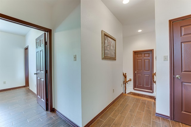 4402 Running Brook Dr, Rowlett, TX 75088 - hall with wood finished floors, baseboards, and recessed lighting