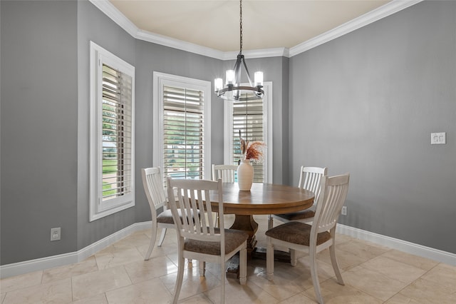 6021 Canyon Trl, Waco, TX 76657 - dining area with a chandelier, baseboards, and crown molding