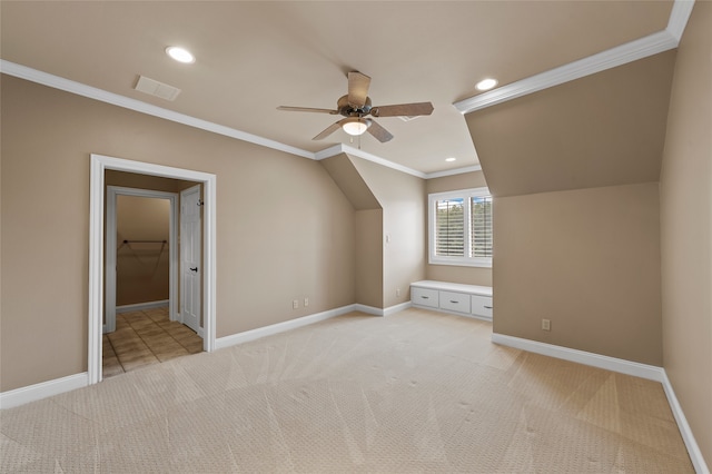 6021 Canyon Trl, Waco, TX 76657 - additional living space with ceiling fan, light colored carpet, recessed lighting, and baseboards