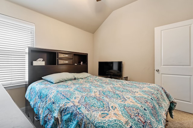 4302 Meadow Hawk Dr, Arlington, TX 76005 - bedroom featuring lofted ceiling, carpet flooring, and ceiling fan