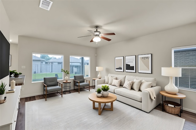 8213 White Hart Dr, Fort Worth, TX 76179 - living room featuring wood finished floors and a ceiling fan