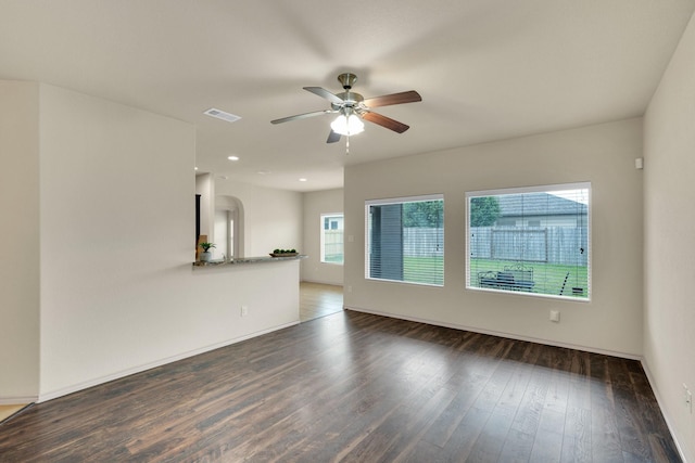 8213 White Hart Dr, Fort Worth, TX 76179 - unfurnished living room featuring wood finished floors, ceiling fan, and recessed lighting