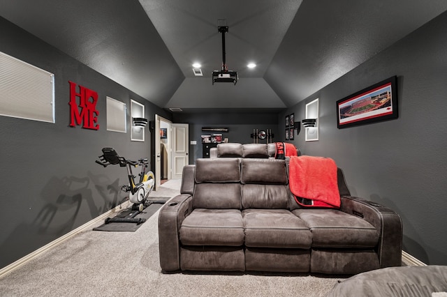 4651 Liam Dr, Frisco, TX 75034 - carpeted cinema room with vaulted ceiling and baseboards