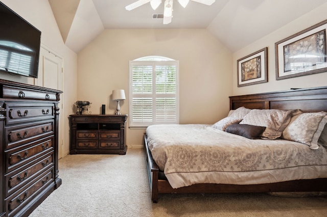 4651 Liam Dr, Frisco, TX 75034 - bedroom with carpet floors, lofted ceiling, and ceiling fan